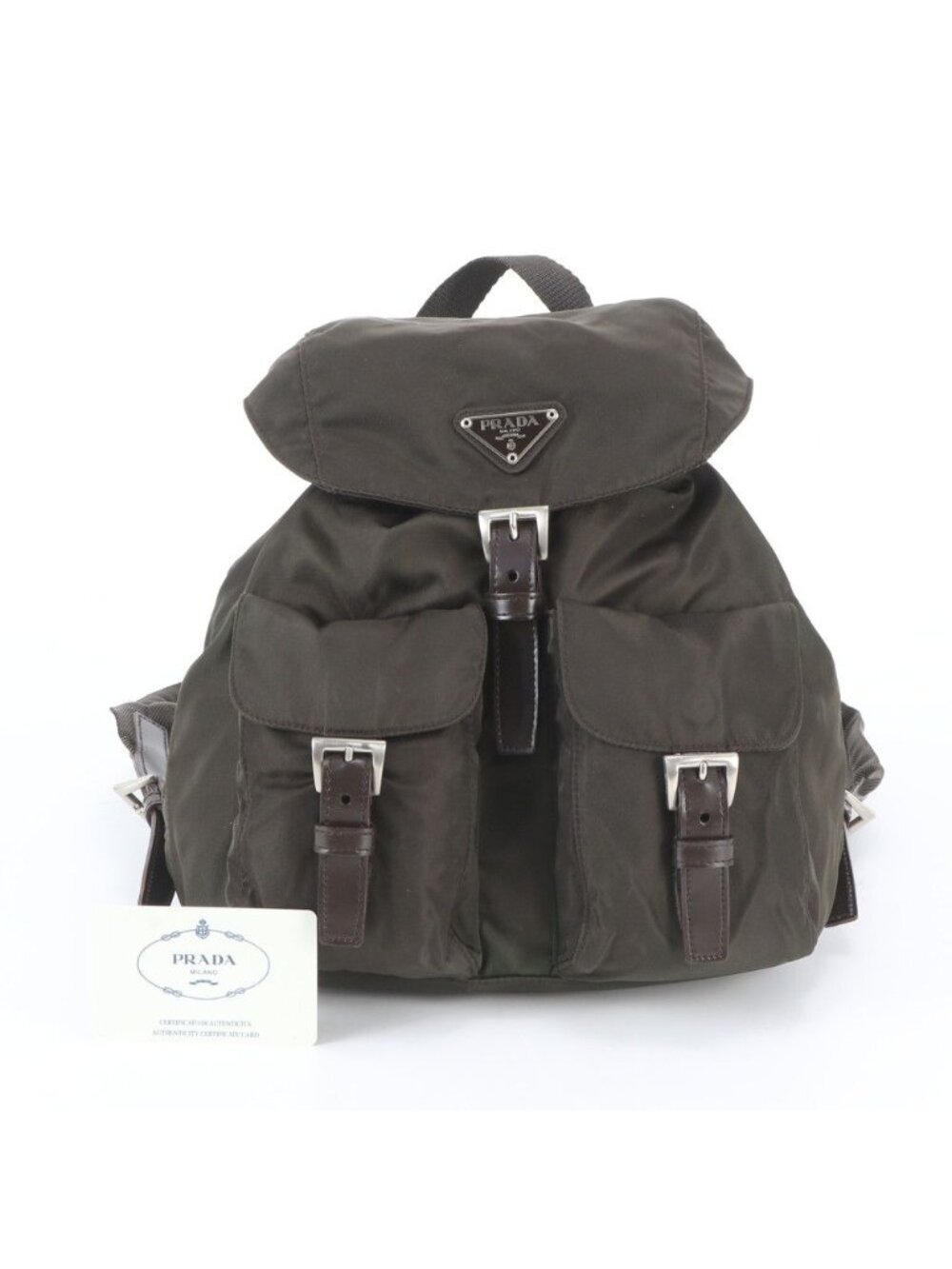 Prada White Tag with Tessuto Nylon Triangle Logo Leather Backpack